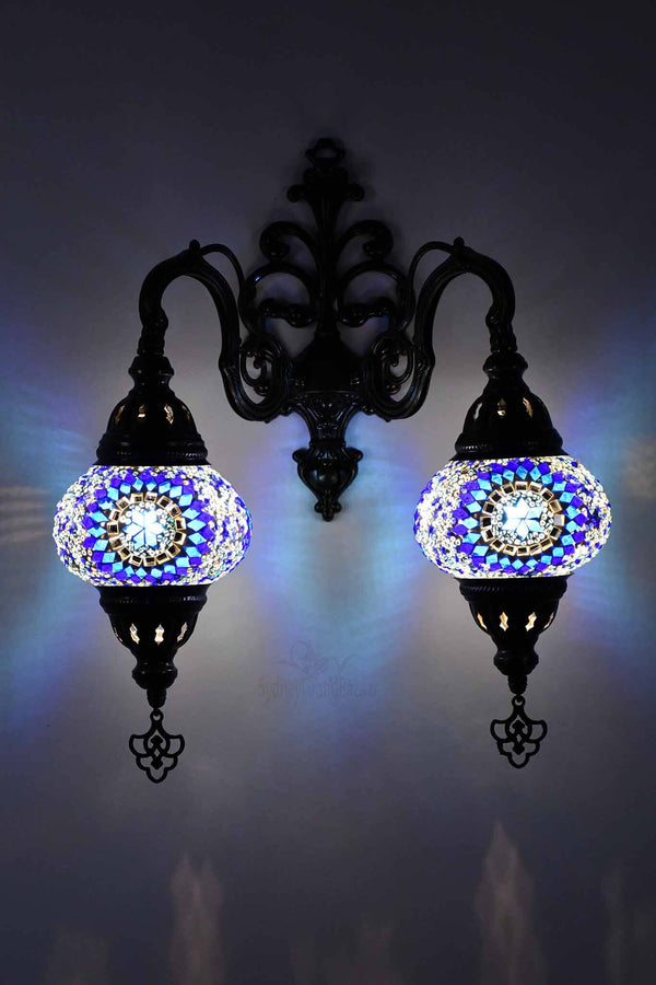 Turkish Light Double Wall Hanging Blue Aqua Round Lighting Sydney Grand Bazaar 