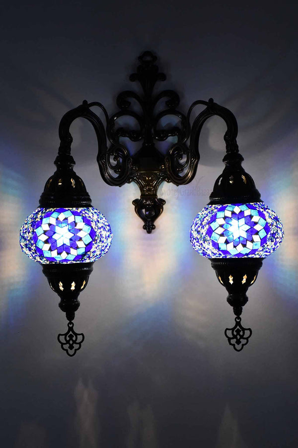 Turkish Light Double Wall Hanging Blue Aqua Round Star Lighting Sydney Grand Bazaar 