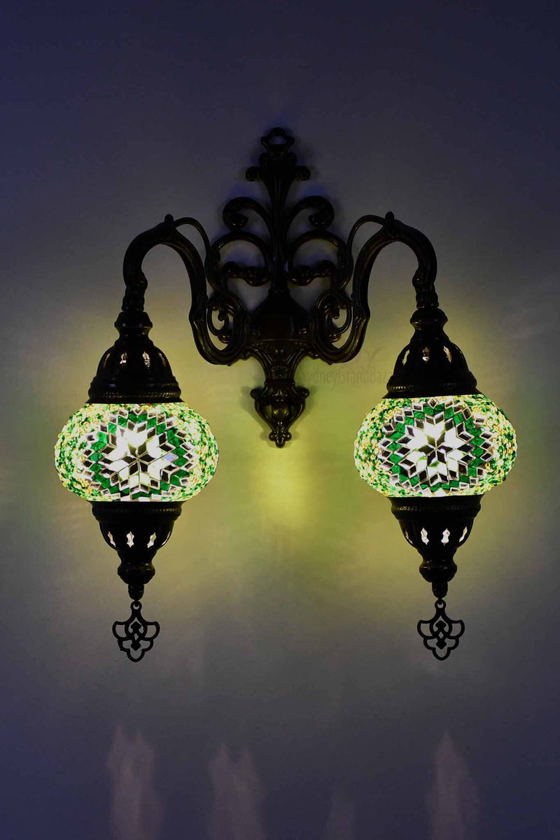 Turkish Light Double Wall Hanging Green Star Beads