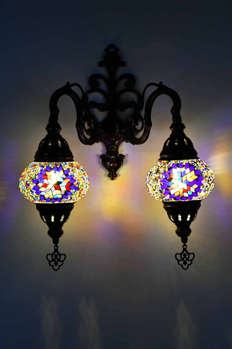 Turkish Light Double Wall Hanging Multicoloured Beads Star Blue Lighting Sydney Grand Bazaar 