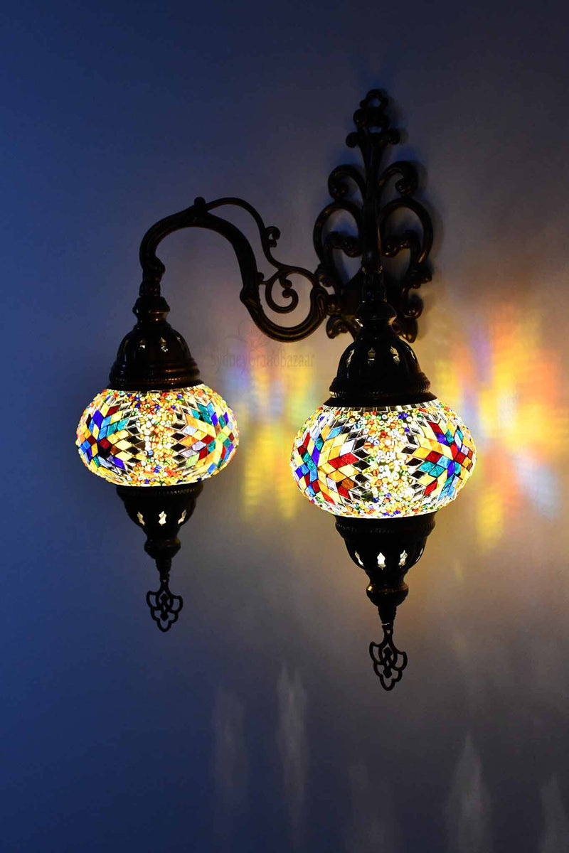 Turkish Light Double Wall Hanging Multicoloured Mix Star Beads Lighting Sydney Grand Bazaar 