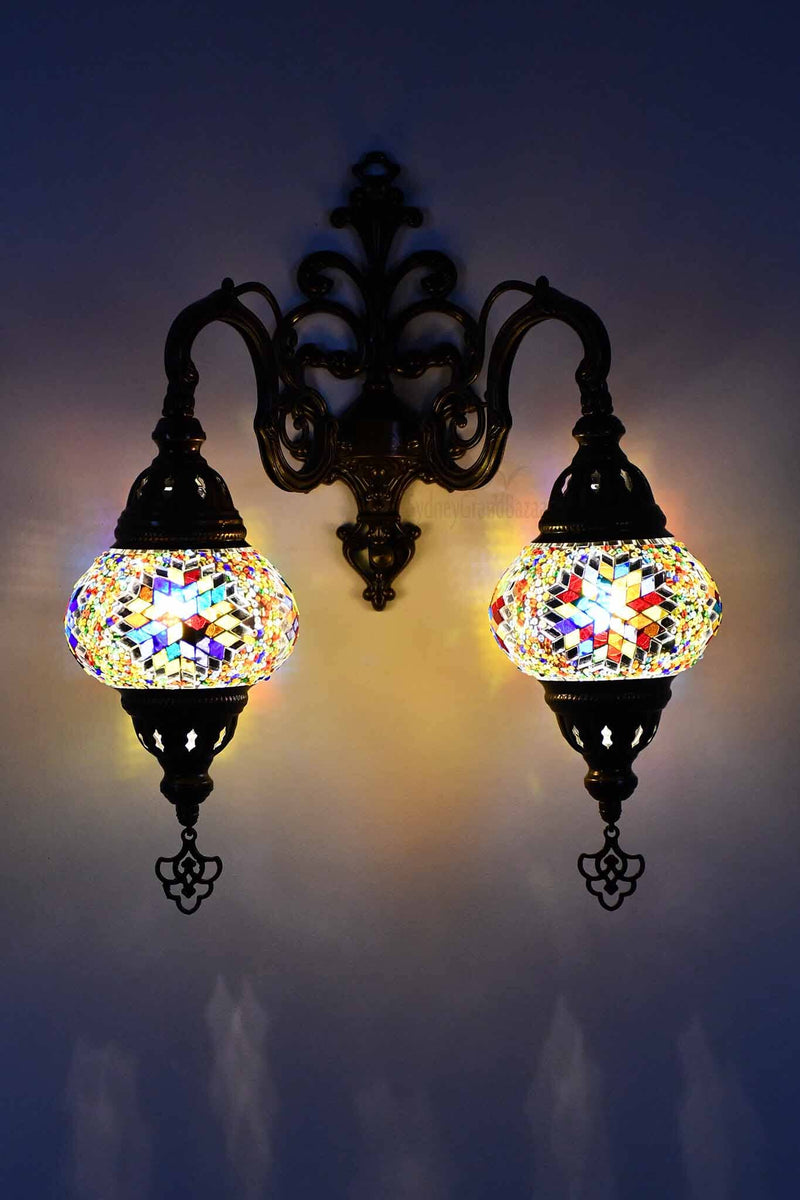 Turkish Light Double Wall Hanging White Red Multi Star