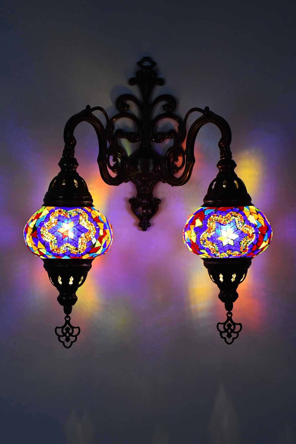 Turkish Light Double Wall Hanging Multicoloured Mosaic Blue Lighting Sydney Grand Bazaar 