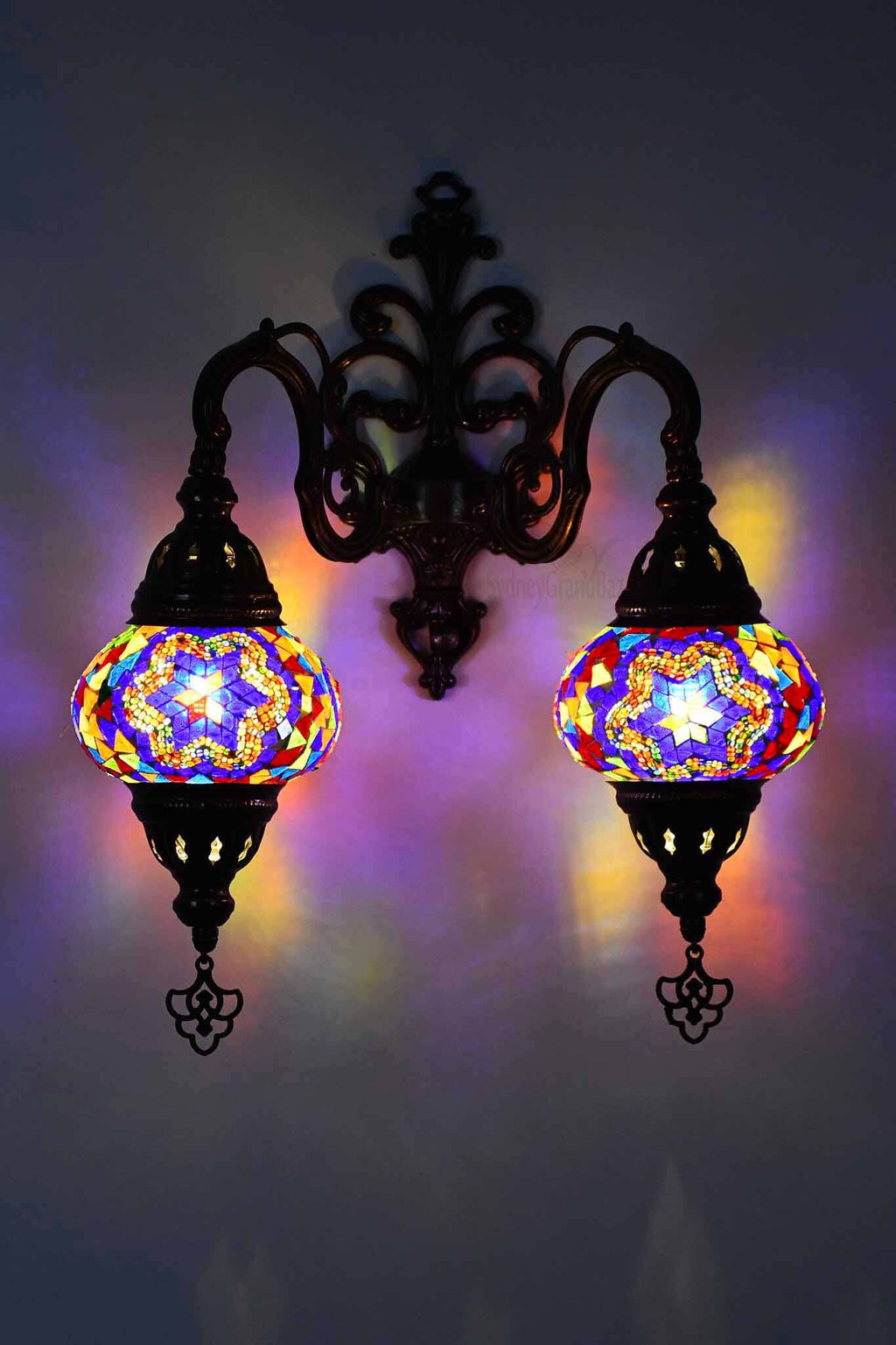 Turkish Light Double Wall Hanging Multicoloured Mosaic Blue Lighting Sydney Grand Bazaar 