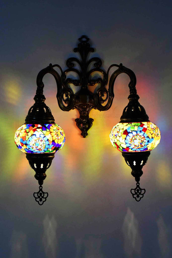 Turkish Light Double Wall Hanging Multicoloured Mosaic Circle Lighting Sydney Grand Bazaar 