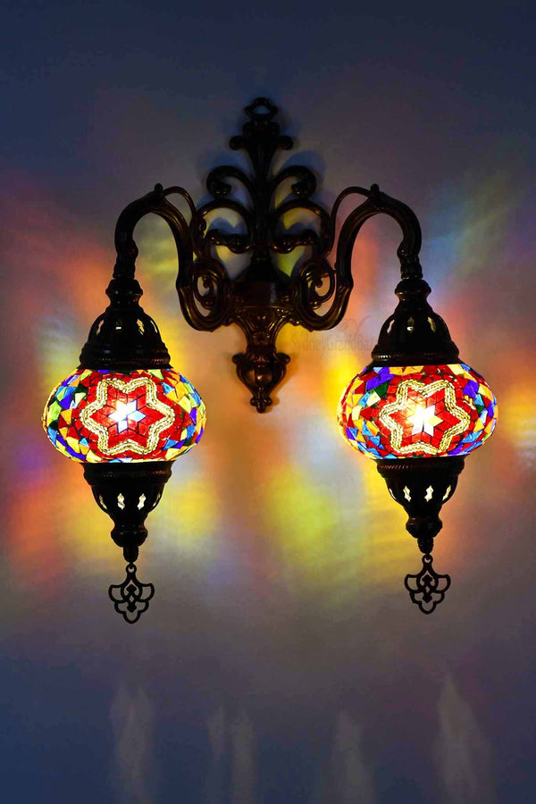 Turkish Light Double Wall Hanging Multicoloured Red Gold Lighting Sydney Grand Bazaar 