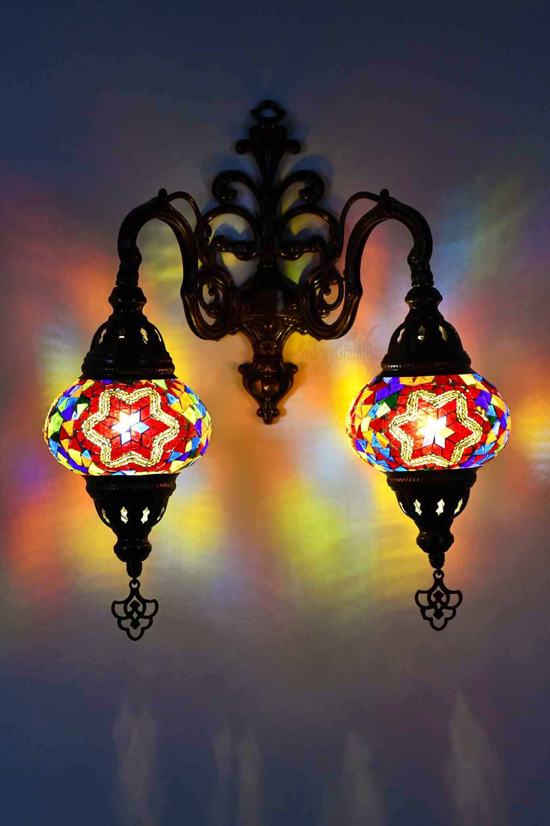Turkish Light Double Wall Hanging Green Star Beads Mirror