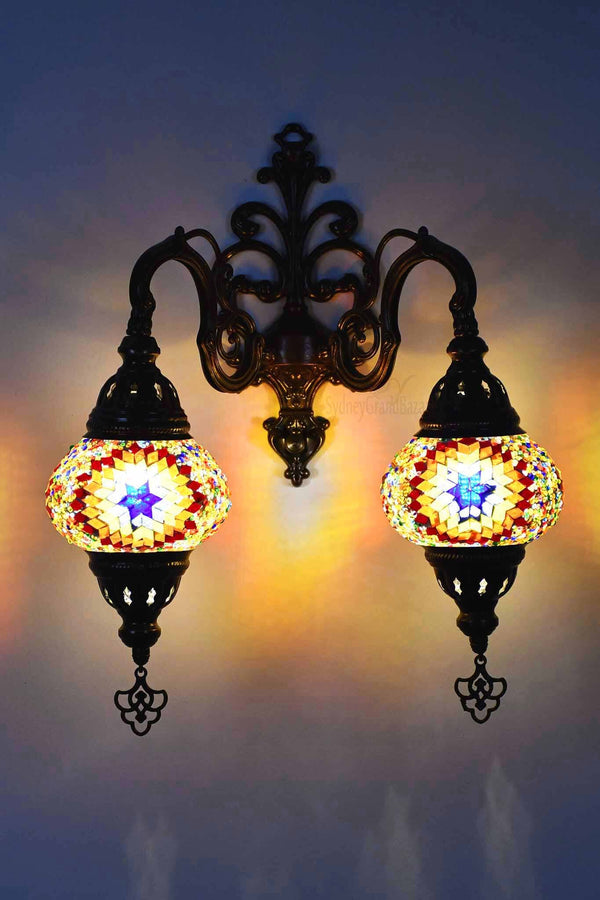 Turkish Light Double Wall Hanging Multicoloured Traditional Star Lighting Sydney Grand Bazaar 