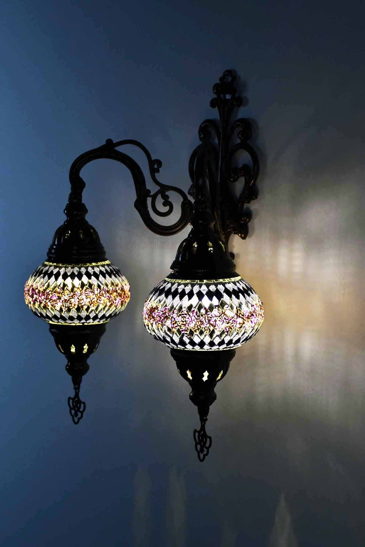 Turkish Light Double Wall Hanging Purple Diamond Beads Lighting Sydney Grand Bazaar 