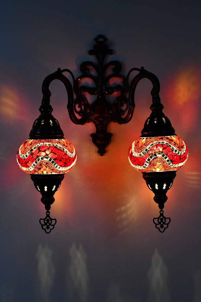 Turkish Light Double Wall Hanging Red Orange Kilim