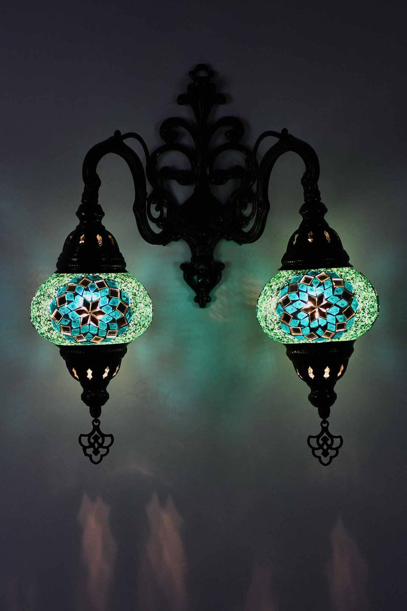Turkish Light Double Wall Hanging Blue Aqua Round