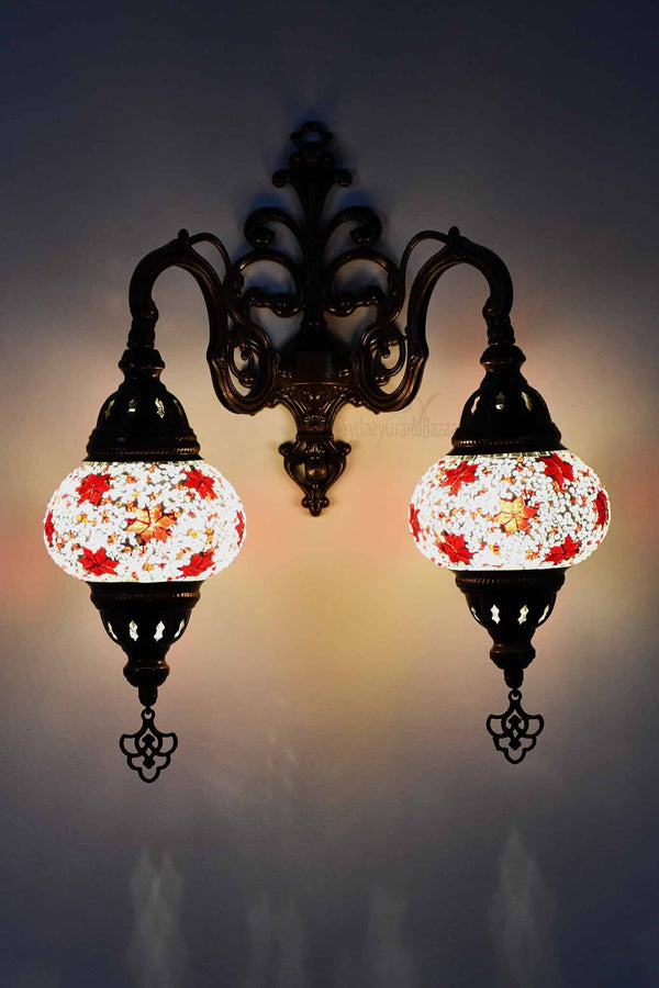 Turkish Light Double Wall Hanging White Red Multi Star Lighting Sydney Grand Bazaar 