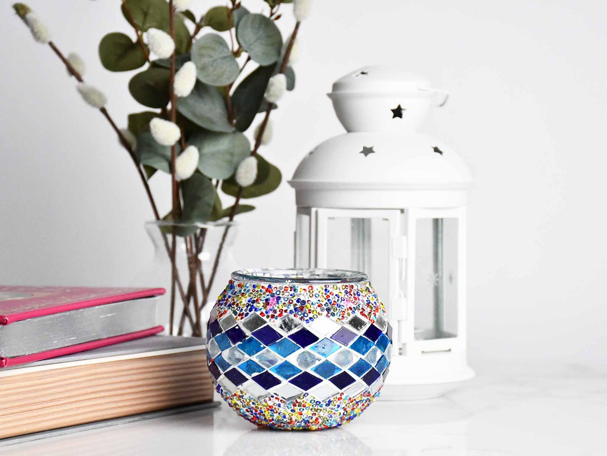 Turkish Mosaic Candle Holder Colorful Blue Infinity Lighting Sydney Grand Bazaar 