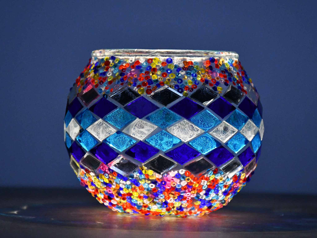 Turkish Mosaic Candle Holder Colorful Blue Infinity Lighting Sydney Grand Bazaar 