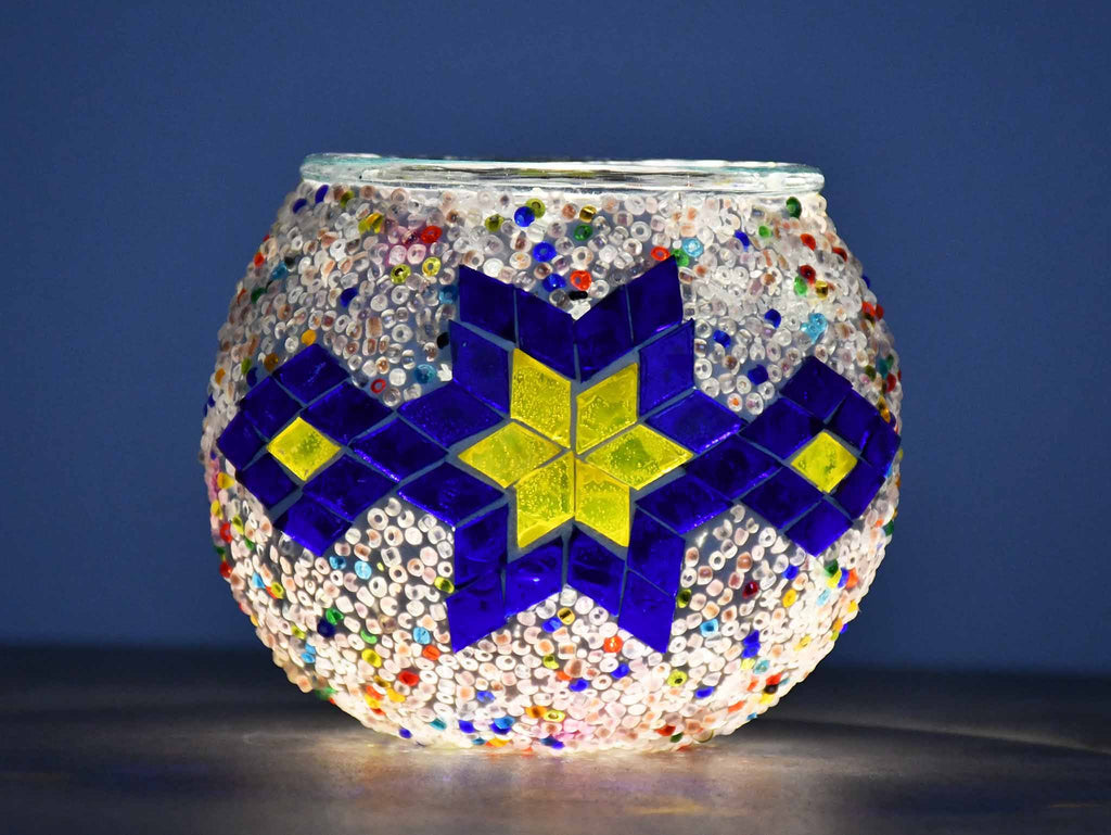 Turkish Mosaic Candle Holder Colorful Blue Yellow Lighting Sydney Grand Bazaar 
