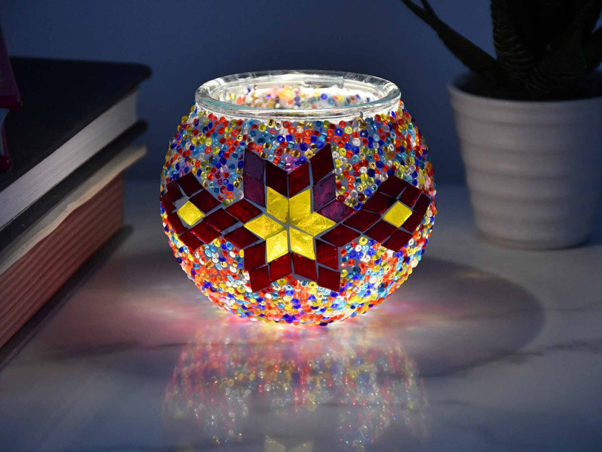 Turkish Mosaic Candle Holder Colorful Red Yellow 2 Lighting Sydney Grand Bazaar 