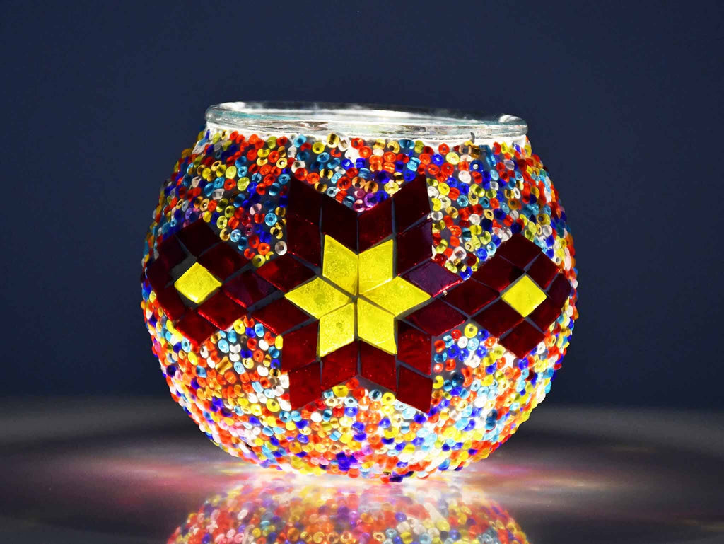 Turkish Mosaic Candle Holder Colorful Red Yellow 2 Lighting Sydney Grand Bazaar 
