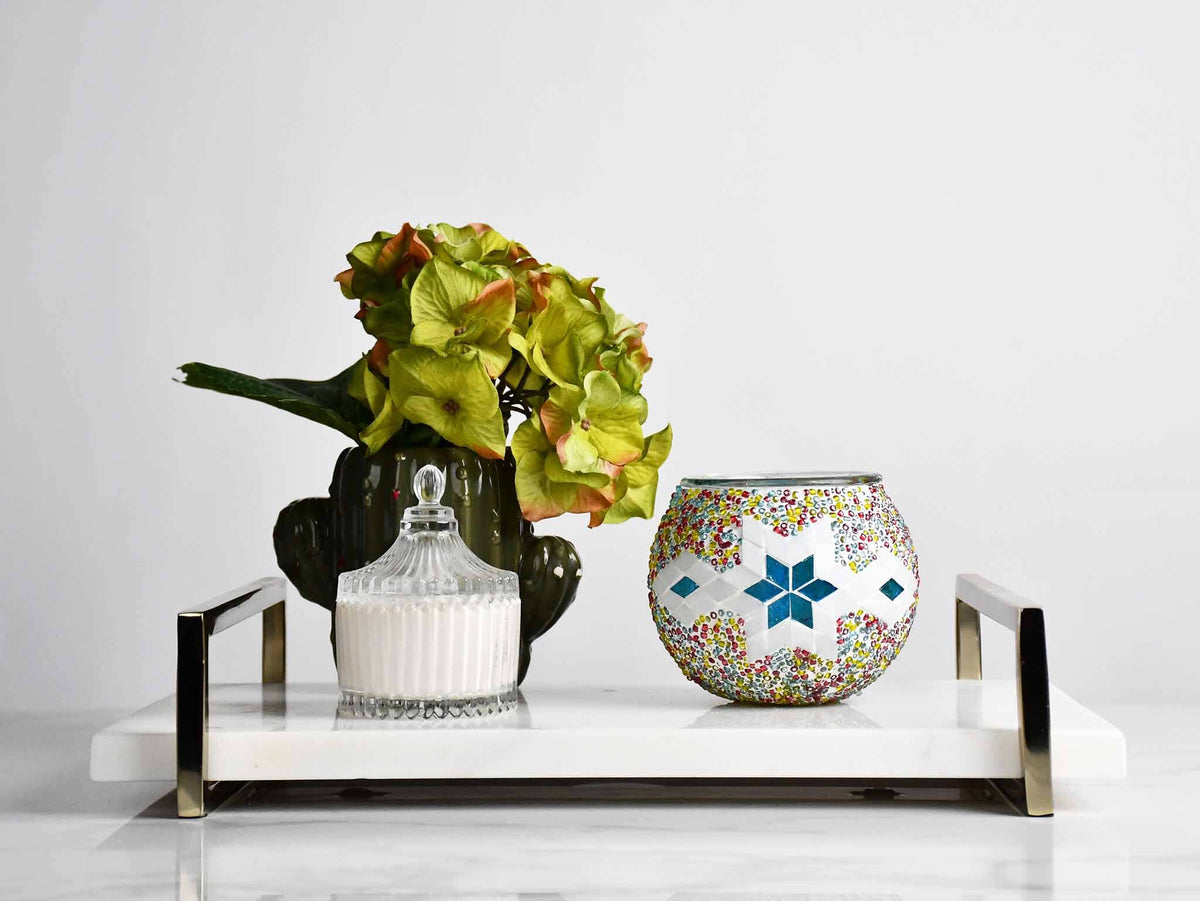 Turkish Mosaic Candle Holder Colorful White Blue Lighting Sydney Grand Bazaar 