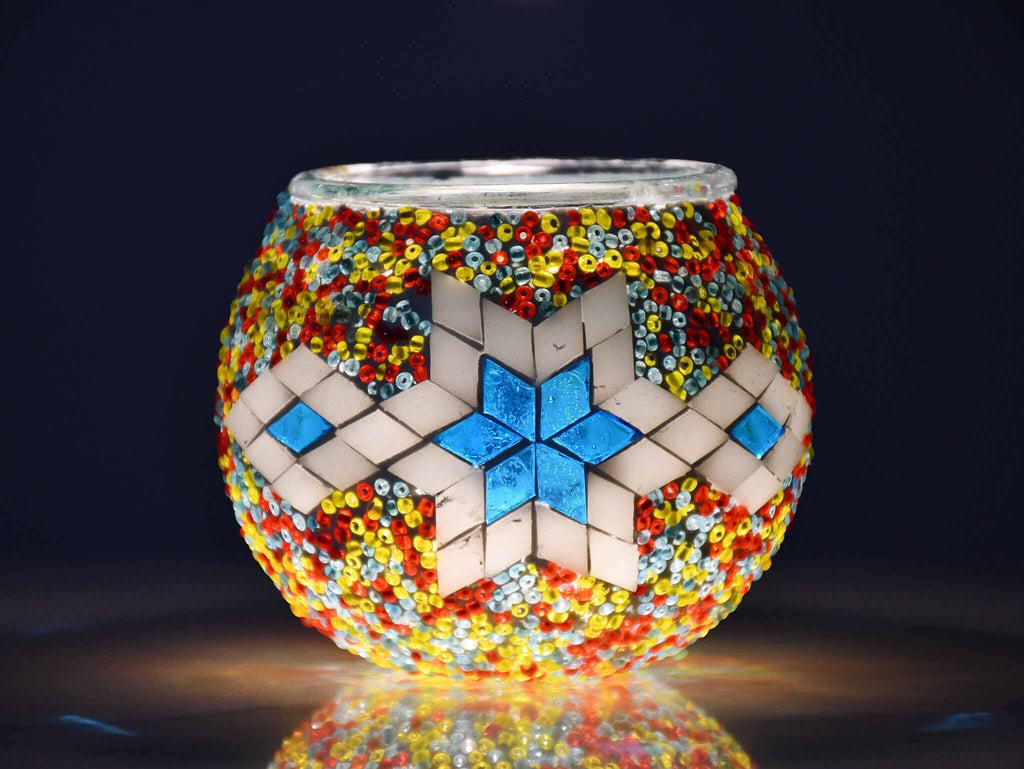 Turkish Mosaic Candle Holder Colorful White Blue Lighting Sydney Grand Bazaar 