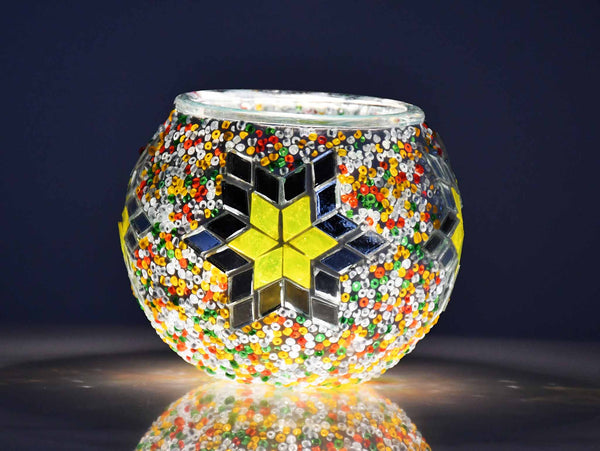 Turkish Mosaic Candle Holder Colourful Beads Yellow Lighting Sydney Grand Bazaar 