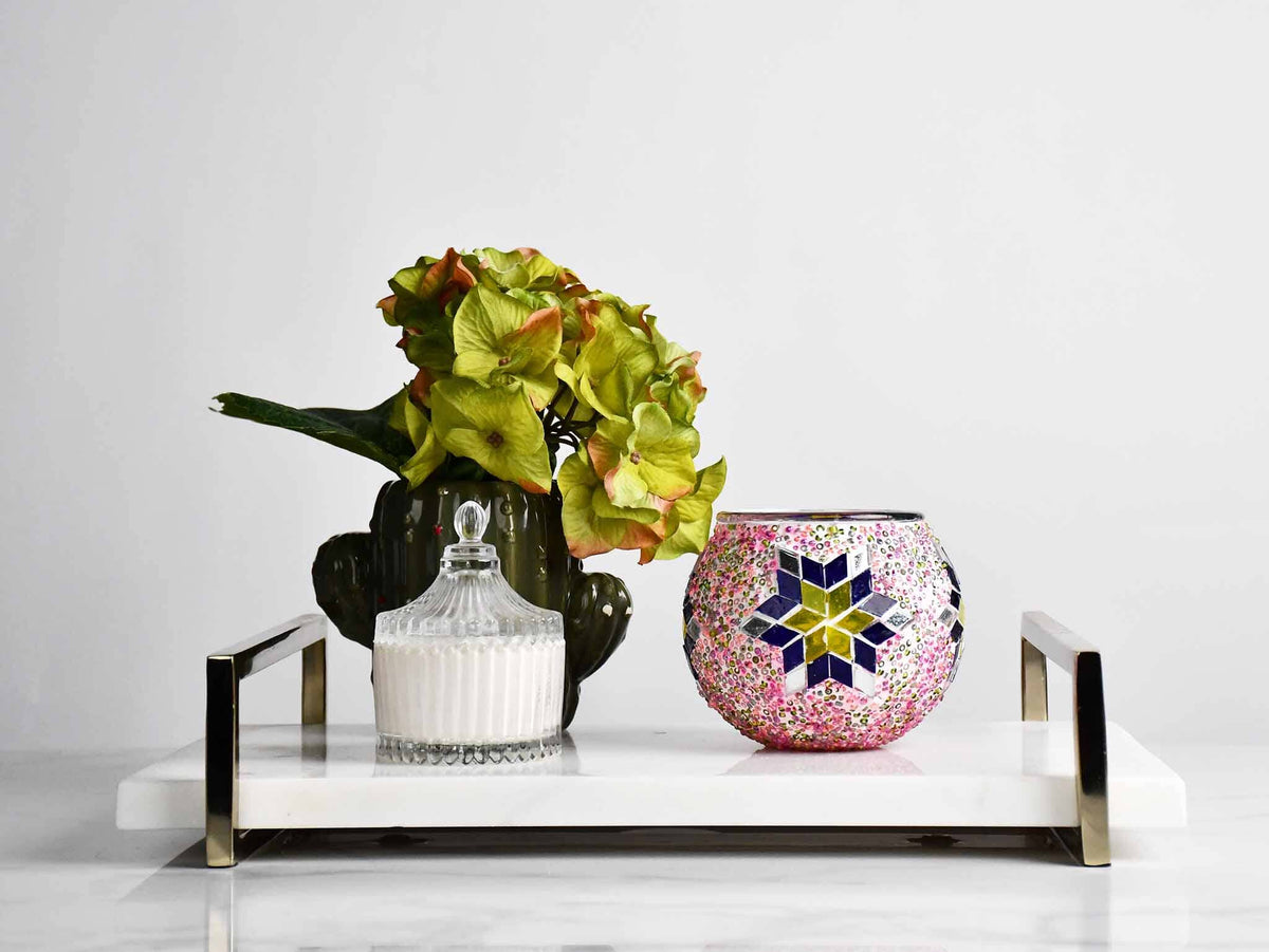 Turkish Mosaic Candle Holder Colourful Pink Yellow Blue Lighting Sydney Grand Bazaar 