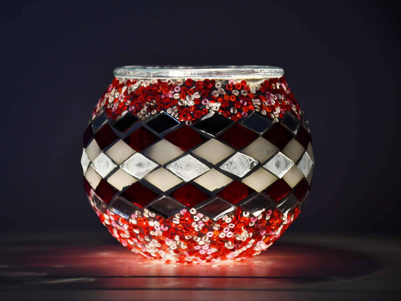 Turkish Mosaic Candle Holder Pink Red Orange