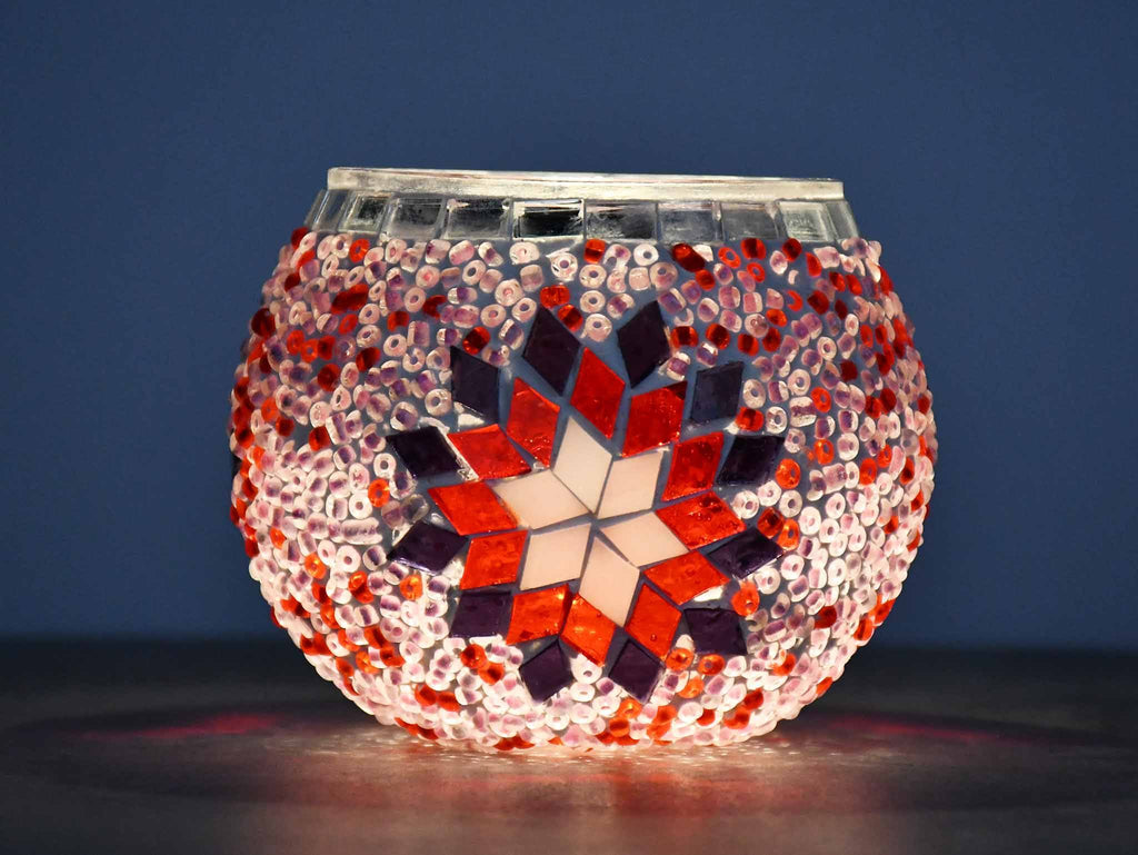 Turkish Mosaic Candle Holder Red Pink Star Lighting Sydney Grand Bazaar 