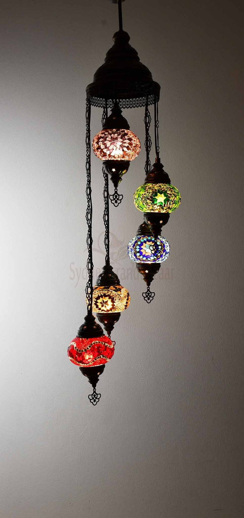 Turkish Mosaic Pendant Light 5 Globes Lighting Sydney Grand Bazaar Mixed 1 