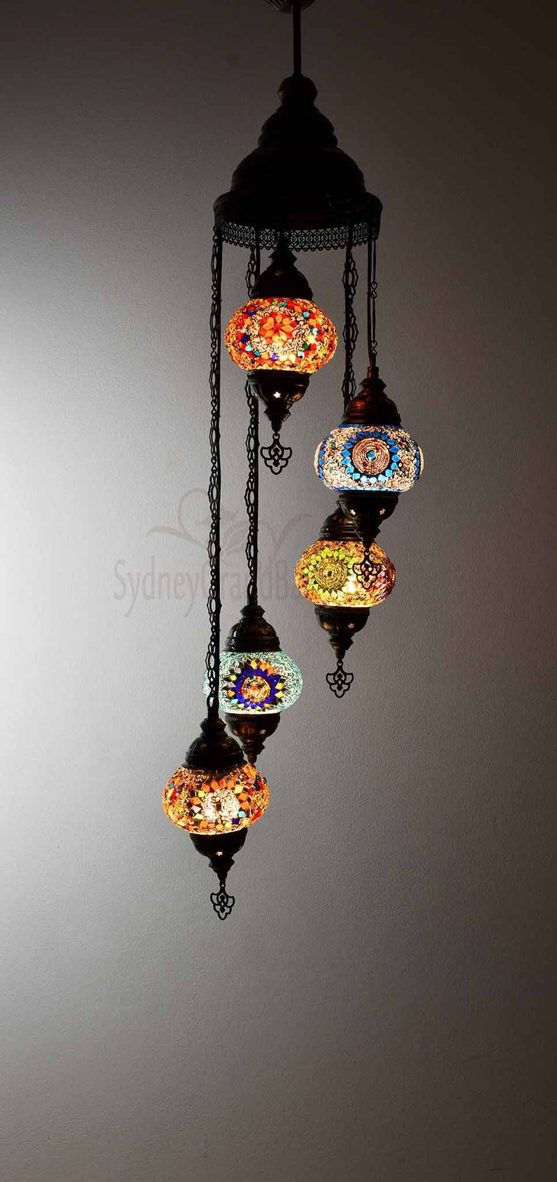 Turkish Mosaic Pendant Light 5 Globes Lighting Sydney Grand Bazaar Multicolour 1 