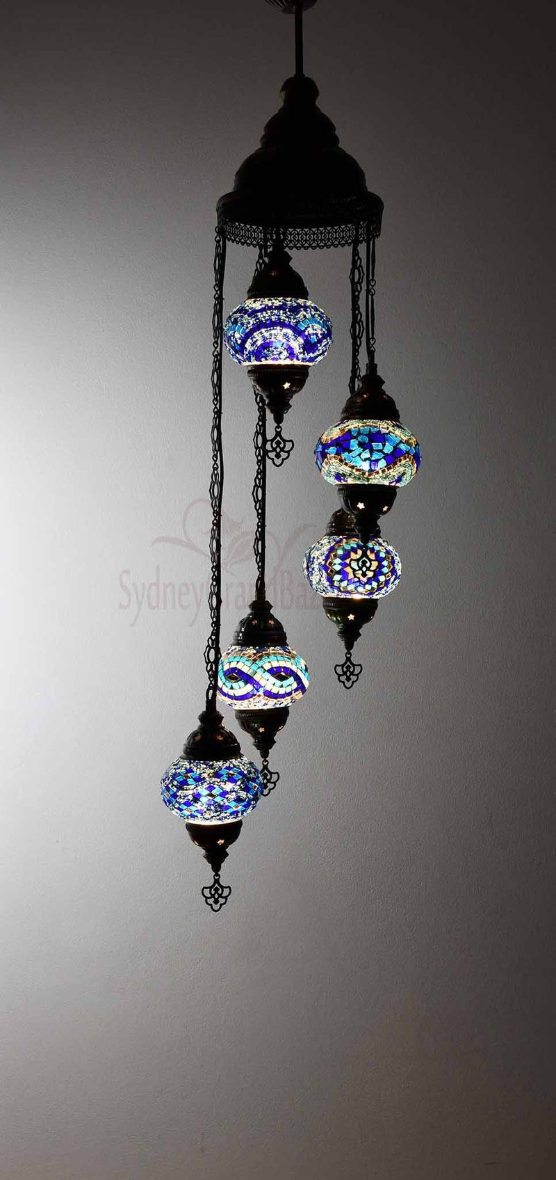 Turkish Mosaic Pendant Light 5 Globes Lighting Sydney Grand Bazaar Blue 