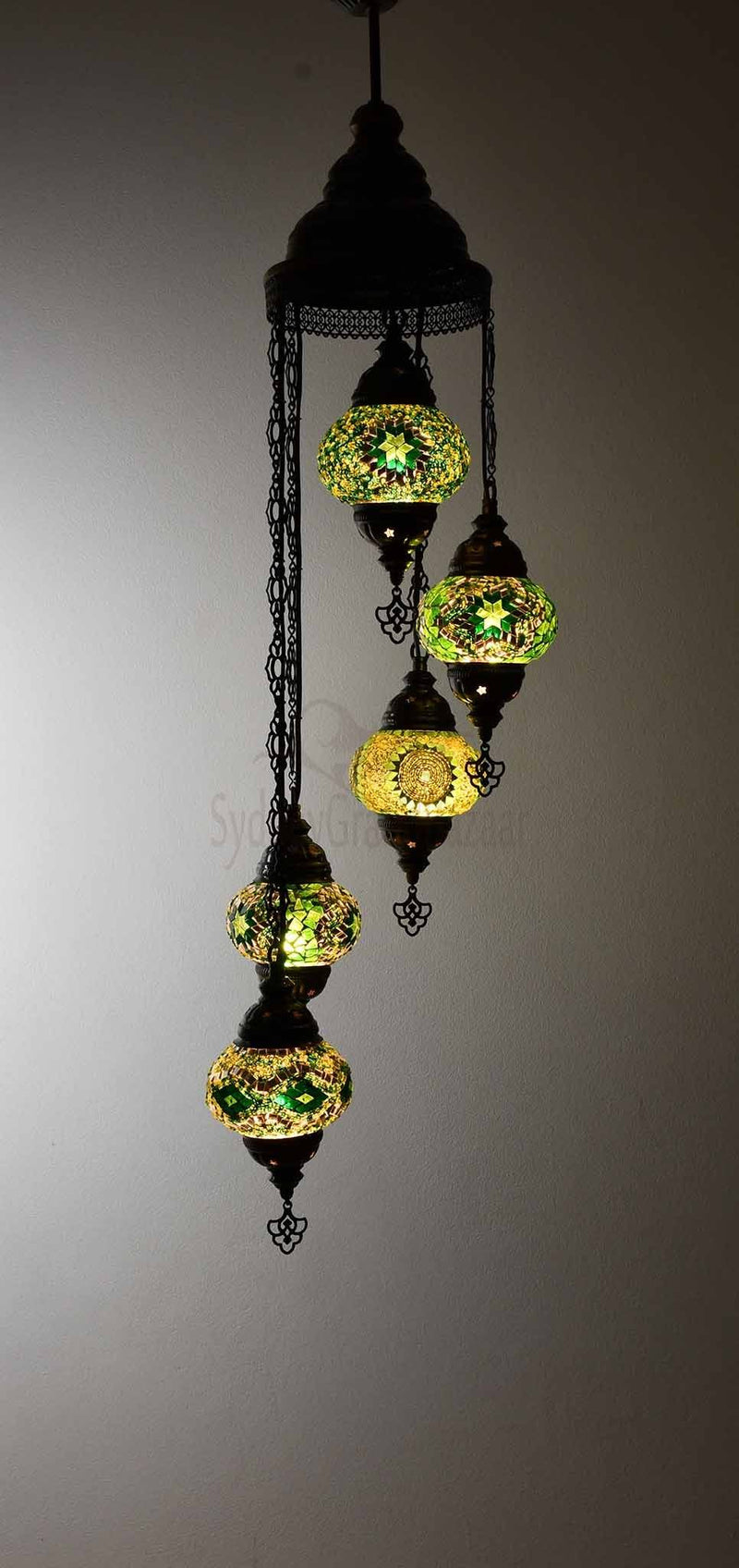 Turkish Mosaic Pendant Light 5 Globes Lighting Sydney Grand Bazaar Green 