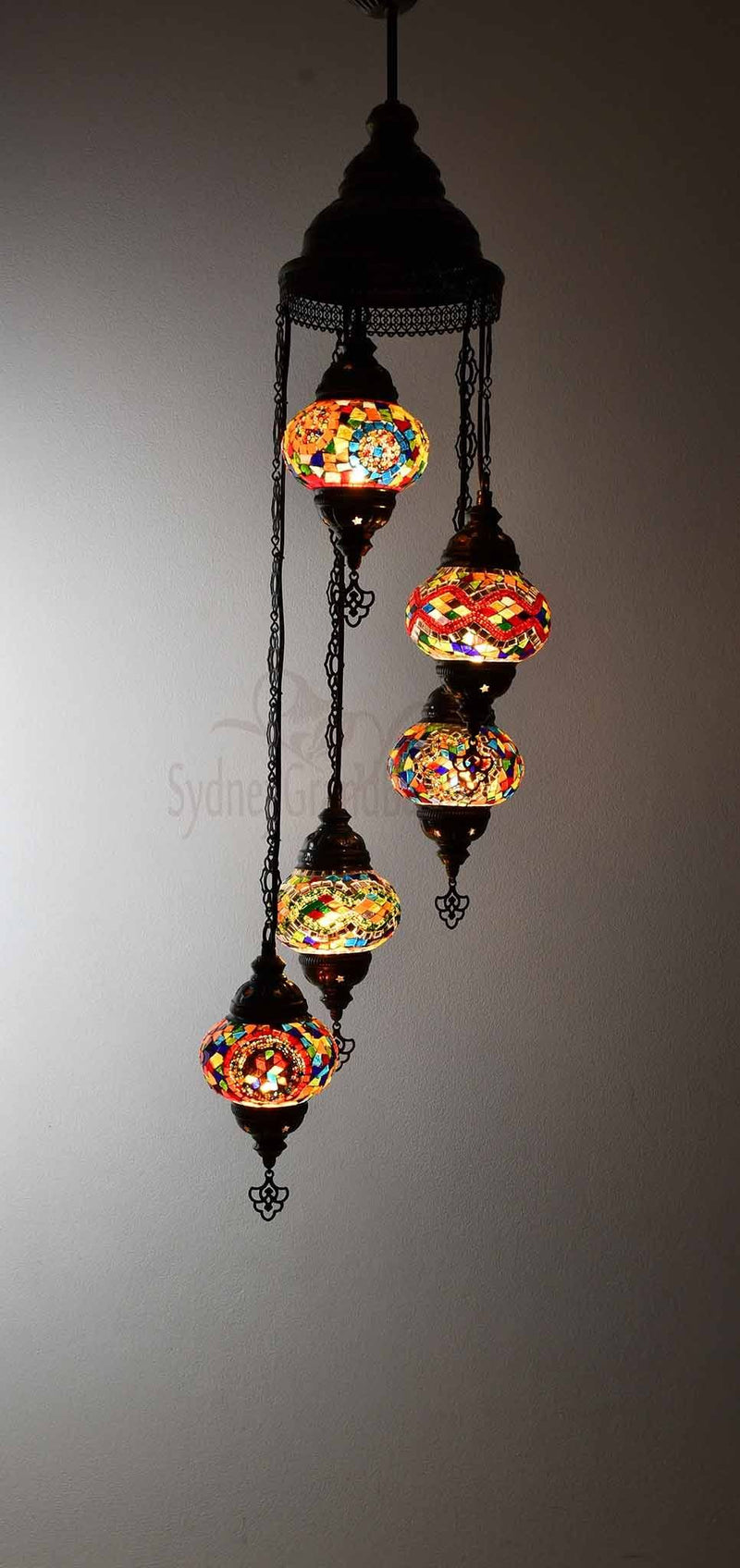 Turkish Mosaic Pendant Light 5 Globes Lighting Sydney Grand Bazaar Multicolour 2 