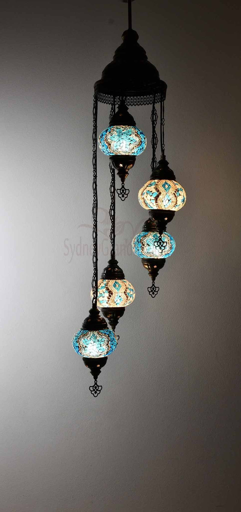 Turkish Mosaic Pendant Light 5 Globes Lighting Sydney Grand Bazaar Turquoise 