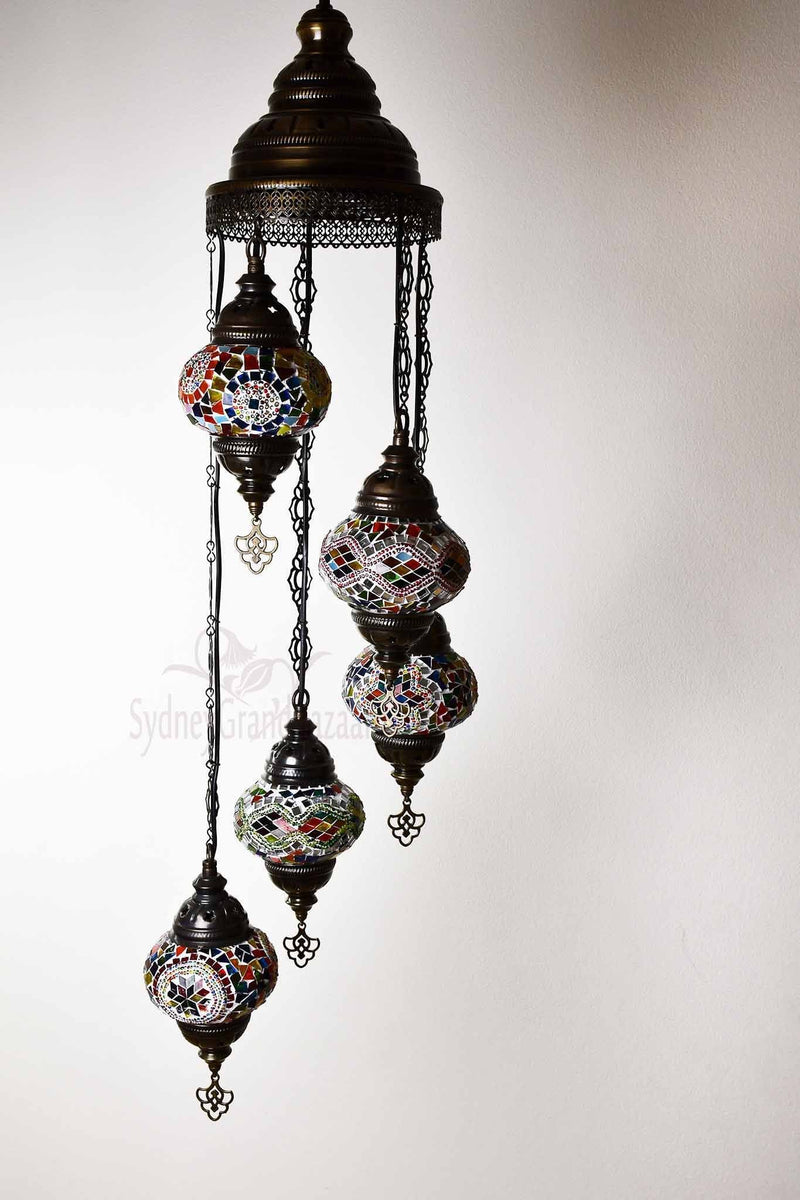 Turkish Mosaic Pendant Light 5 Globes Lighting Sydney Grand Bazaar 