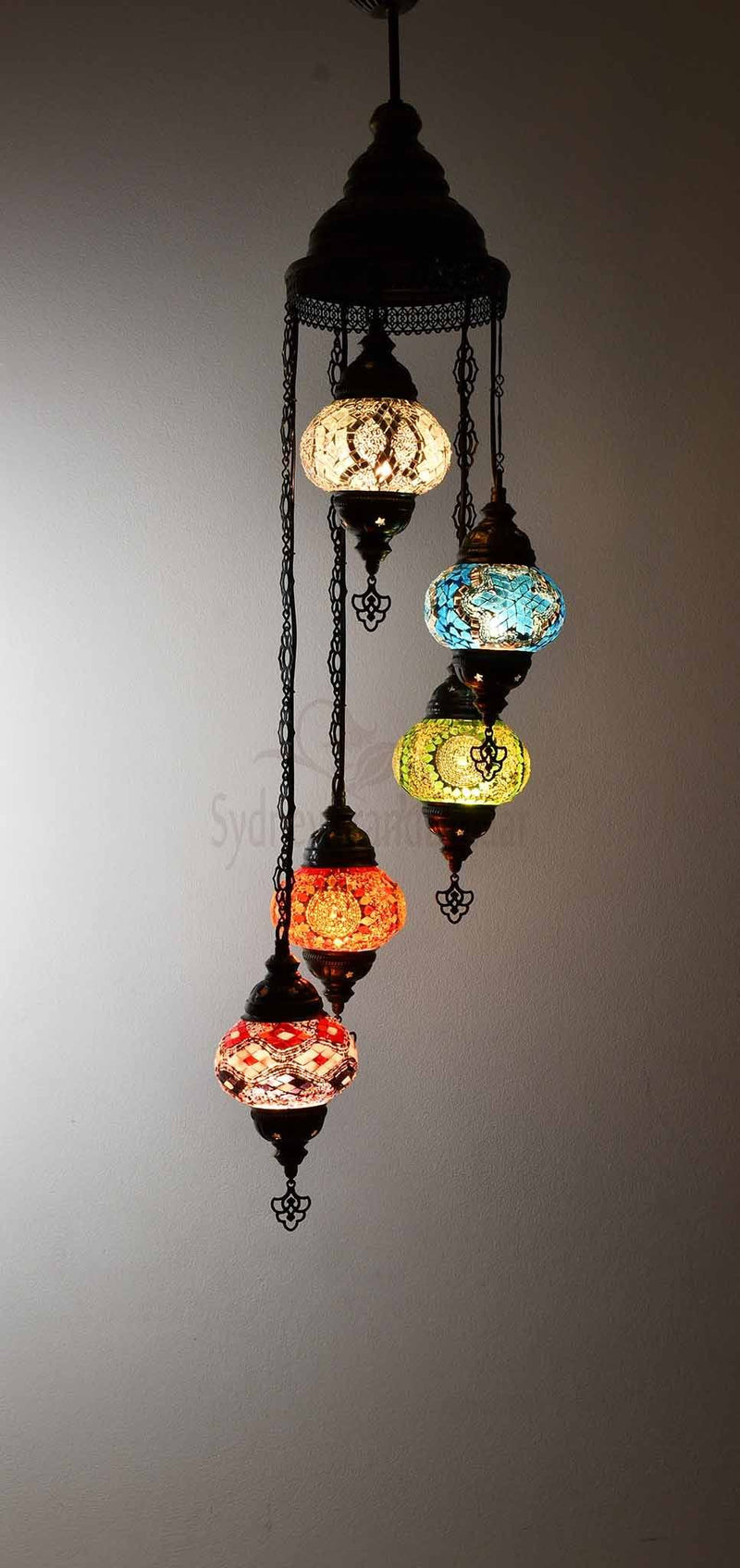 Turkish Mosaic Pendant Light 5 Globes Lighting Sydney Grand Bazaar Mixed 2 