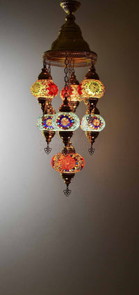 Turkish Mosaic Pendant Light 7 Globes in Gold Lighting Sydney Grand Bazaar Multicolour 2 