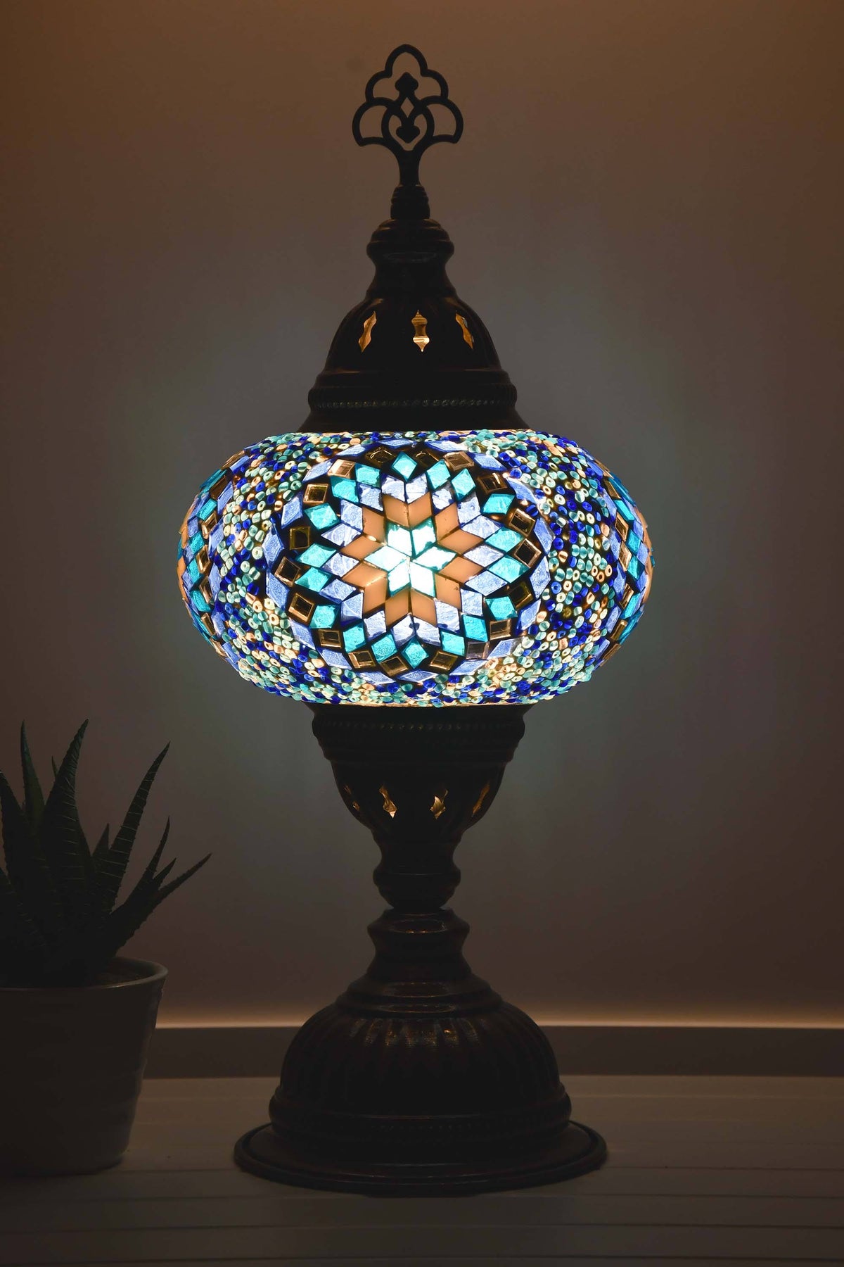 Turkish Mosaic Table Lamp Blue Aqua Round Beads Lighting Sydney Grand Bazaar 