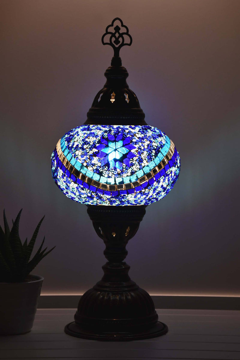 Turkish Mosaic Table Lamp Blue Aqua Round Star Lighting Sydney Grand Bazaar 