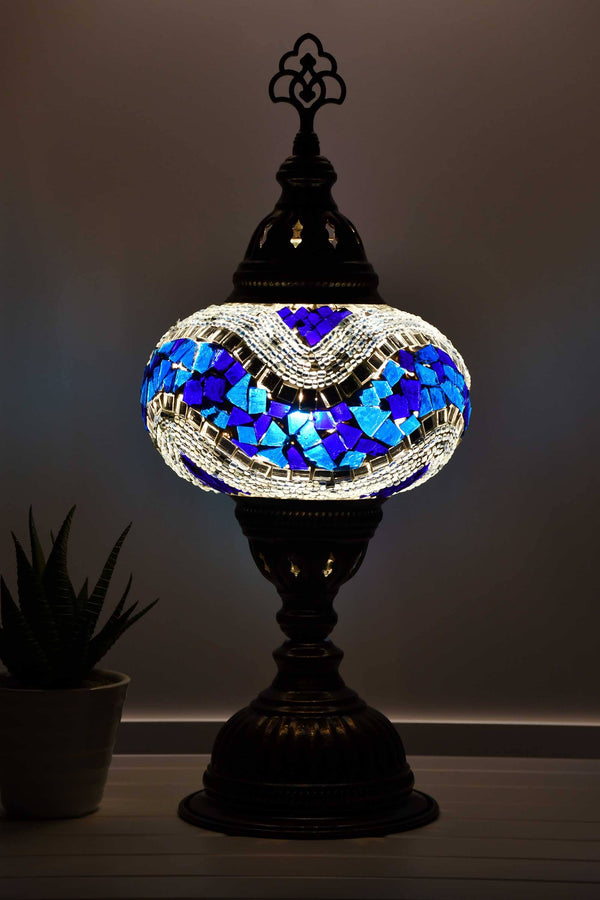 Turkish Mosaic Table Lamp Blue Aqua Ziczac Lighting Sydney Grand Bazaar 