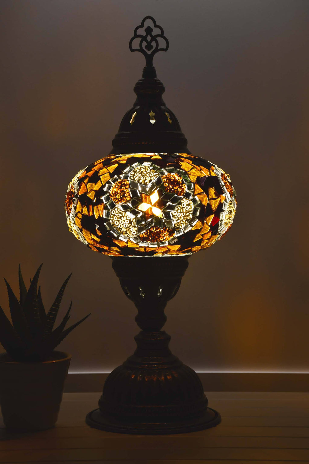 Turkish Mosaic Table Lamp Brown Flower Star Lighting Sydney Grand Bazaar 