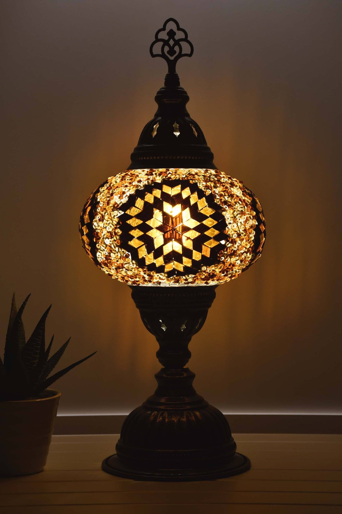 Turkish Mosaic Table Lamp Brown Star Beads Lighting Sydney Grand Bazaar 