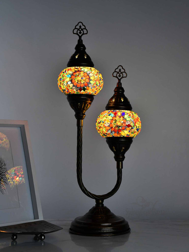 Turkish Mosaic Table Lamp Double X Small Multicolour Turquoise Orange