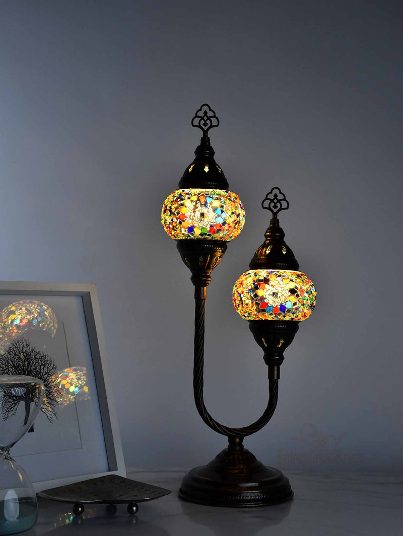 Turkish Mosaic Table Lamp Double X Small Colorful Circle Beads 1