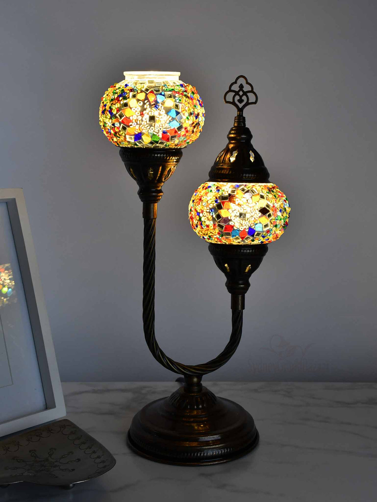 Turkish Mosaic Table Lamp Double X Small Colorful Circle Beads 2 Lighting Sydney Grand Bazaar 