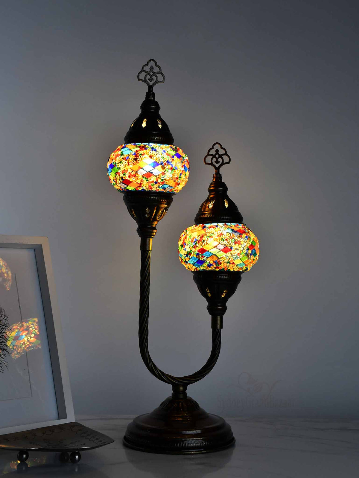 Turkish Mosaic Table Lamp Double X Small Colorful Kilim Lighting Sydney Grand Bazaar 