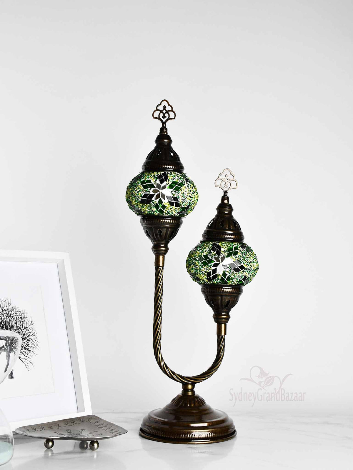 Turkish Mosaic Table Lamp Double X Small Green Lighting Sydney Grand Bazaar 