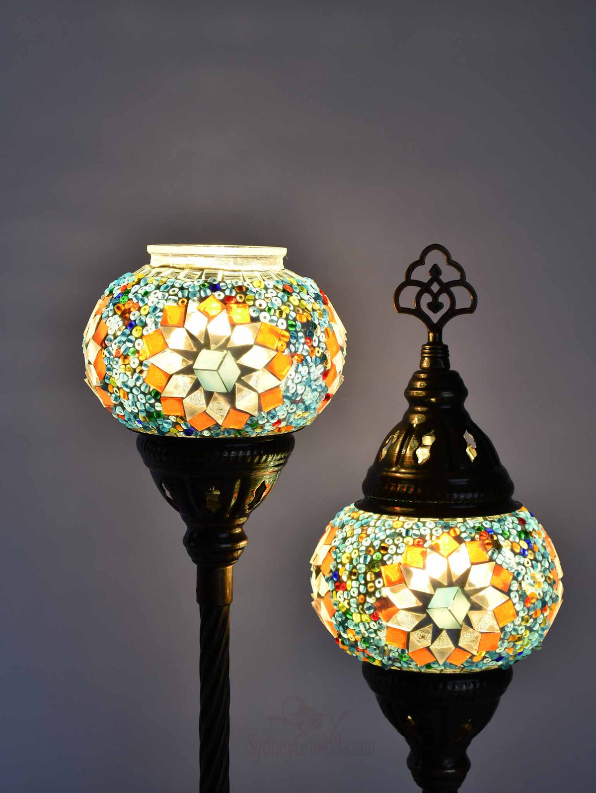 Turkish Mosaic Table Lamp Double X Small Multicolour Turquoise Orange Lighting Sydney Grand Bazaar 