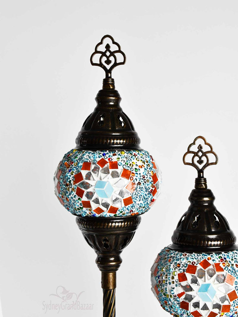 Turkish Mosaic Table Lamp Double X Small Multicolour Turquoise Orange Lighting Sydney Grand Bazaar 