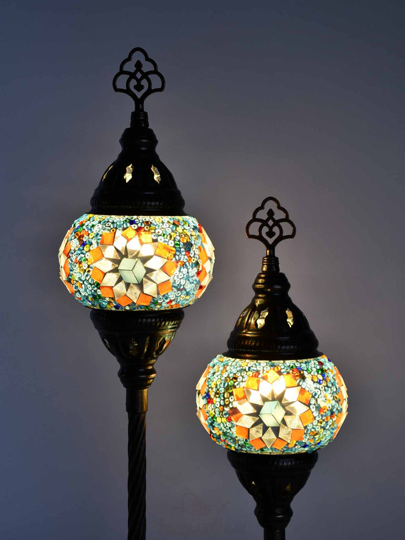 Turkish Mosaic Table Lamp Double X Small Multicolour Turquoise Orange Lighting Sydney Grand Bazaar 