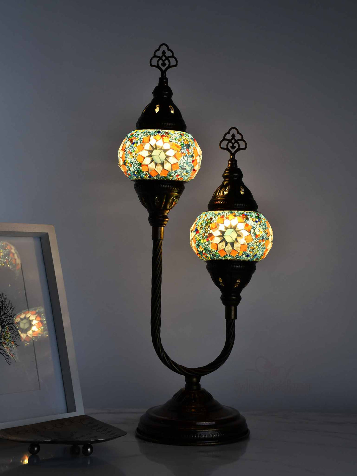 Turkish Mosaic Table Lamp Double X Small Multicolour Turquoise Orange Lighting Sydney Grand Bazaar 